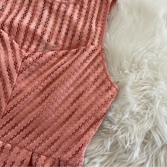 New New York & Co Pink Lace Peplum Blouse - Picture 3 of 6